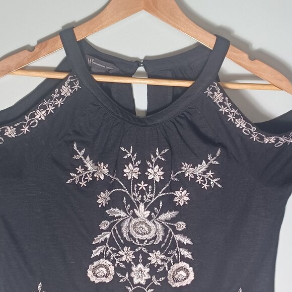 INC Boho Top Womens Small Embroidered Floral Cold Shoulder Beaded Peasant - Picture 2 of 9